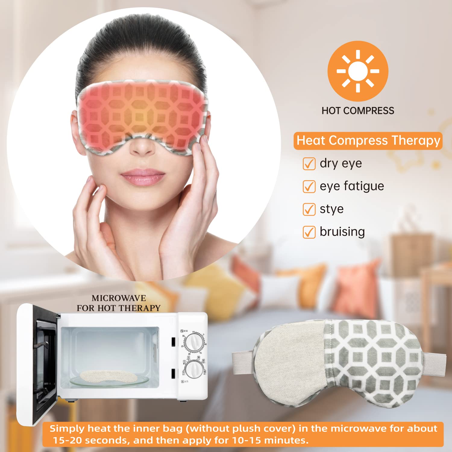 Moist Heat Eye Mask,Ice Pack Eye Mask for Dry Eyes,Puffy Eyes,Swelling,Dark Circle,Headache with Lavender Microwaveable