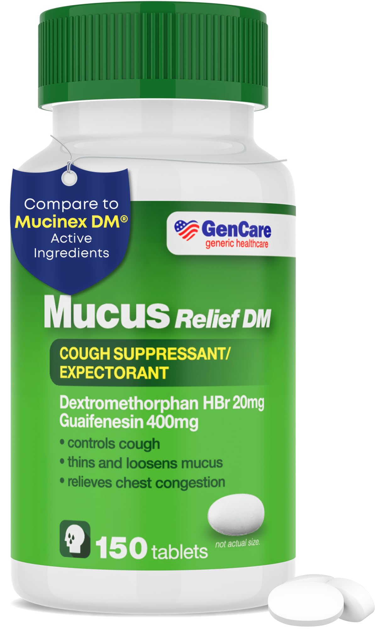 GenCare - Mucus Relief DM (150 Count Value Bottle) Dextromethorphan HBr 20mg Guaifenesin 400mg | Generic Mucus Relief DM | Immed