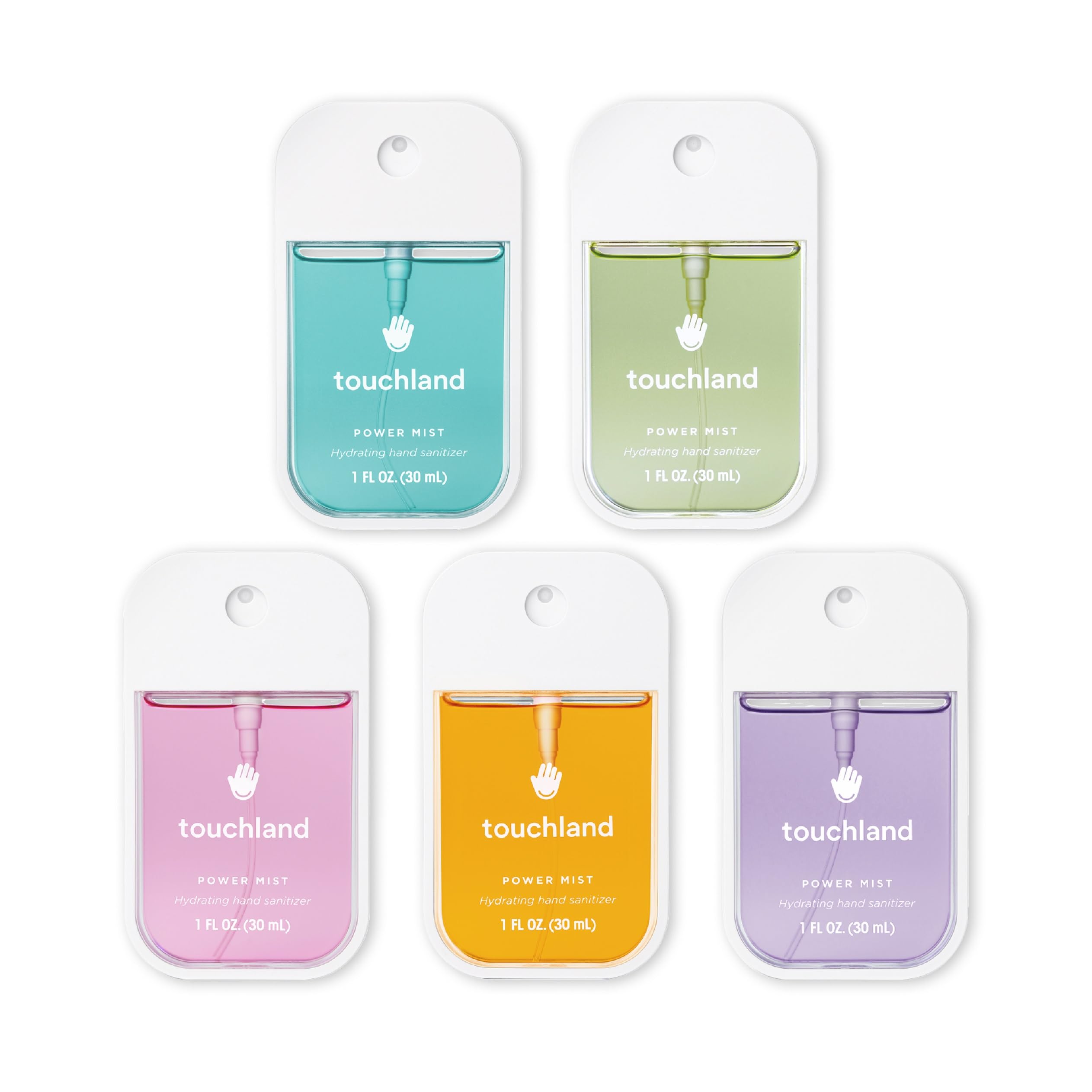 Touchland Power Mist Hydrating Hand Sanitizer Spray, TOP 5 Set (Applelicious, Sandalwood, Lavender, Berry, Citrus), 1 FL. OZ. Tr