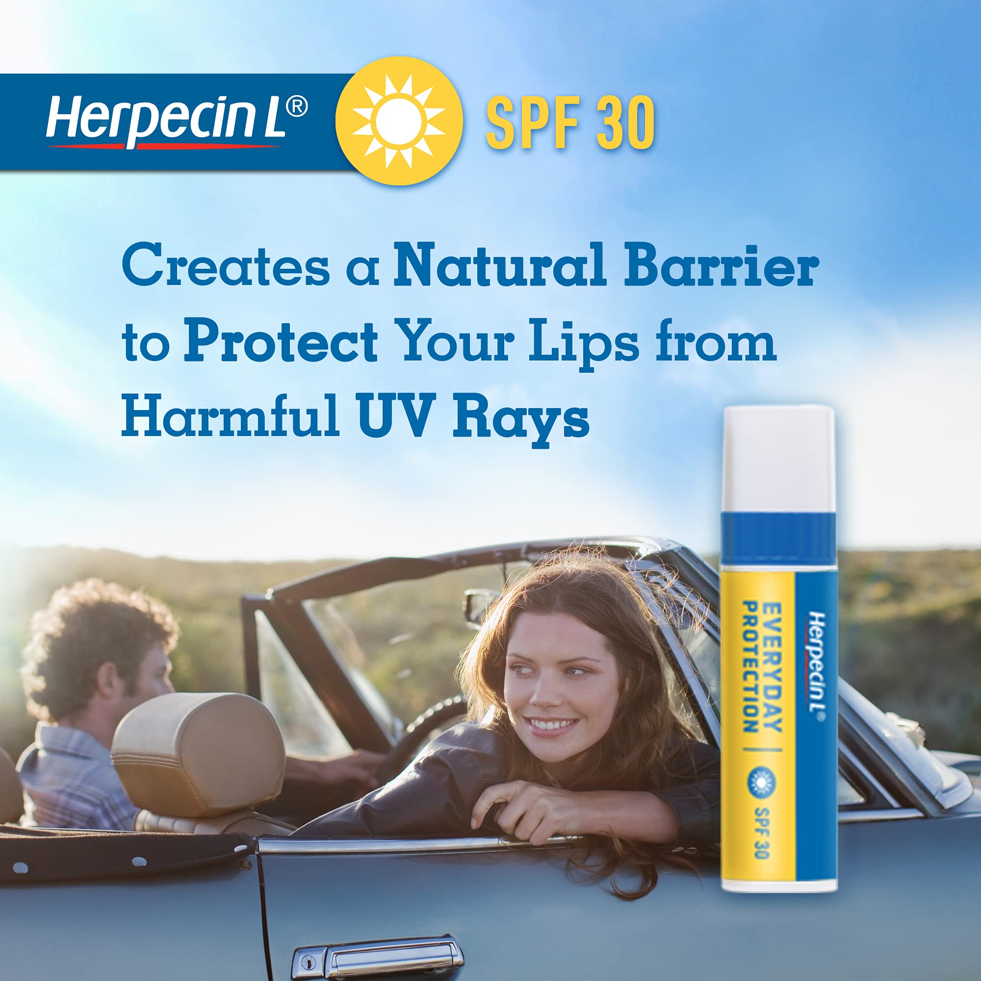 Herpecin L Lip Balm Stick 30 SPF 0.1 Ounce Tube Cold Sore Sun & Fever Blisters and Chapped Lips Relief Lip Balm with SPF30 and L