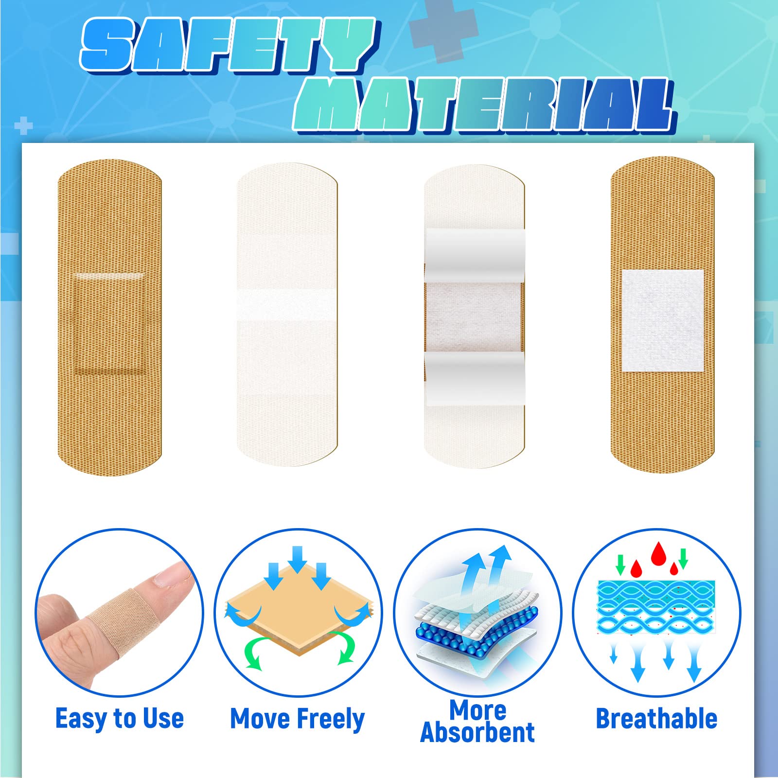 Supervitae 500 Pcs Adhesive Bandages Assorted Sizes Flexible Breathable Bandages Patch for Family First Aid Skin Wrap Finger Wou