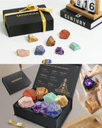 Chakra Stones Set with Crystal Cluster, (2-2.5 inch) Large Crystals and Healing Stones - Real Raw Healing Crystals and Stones Po