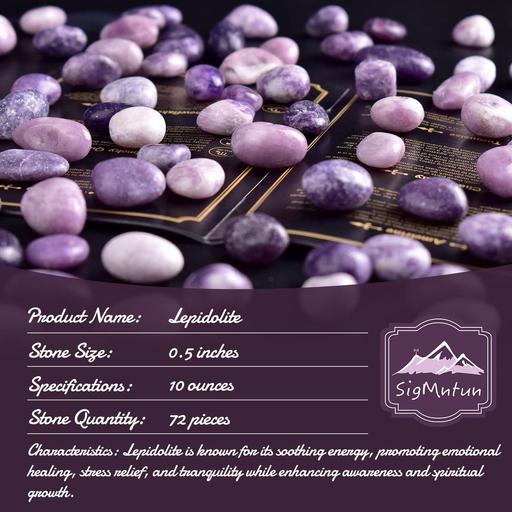 SigMntun Polished Lepidolite Crystals - 72 Pcs, 0.5 10 oz Handpicked Natural Tumbled Gemstones Rocks, Pebbles for Reiki, Chakra,