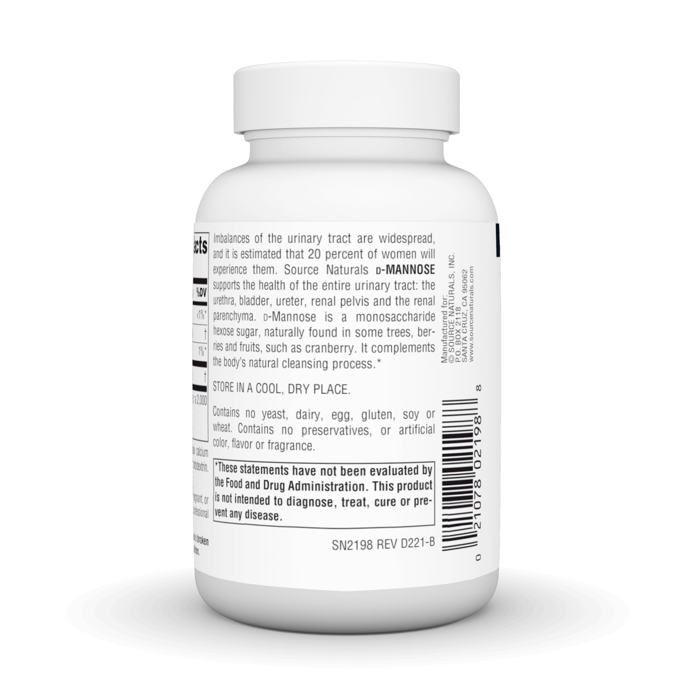 Source Naturals D-Mannose, Potent Urinary Tract & Bladder Health Support*, 500mg - 60 Capsules