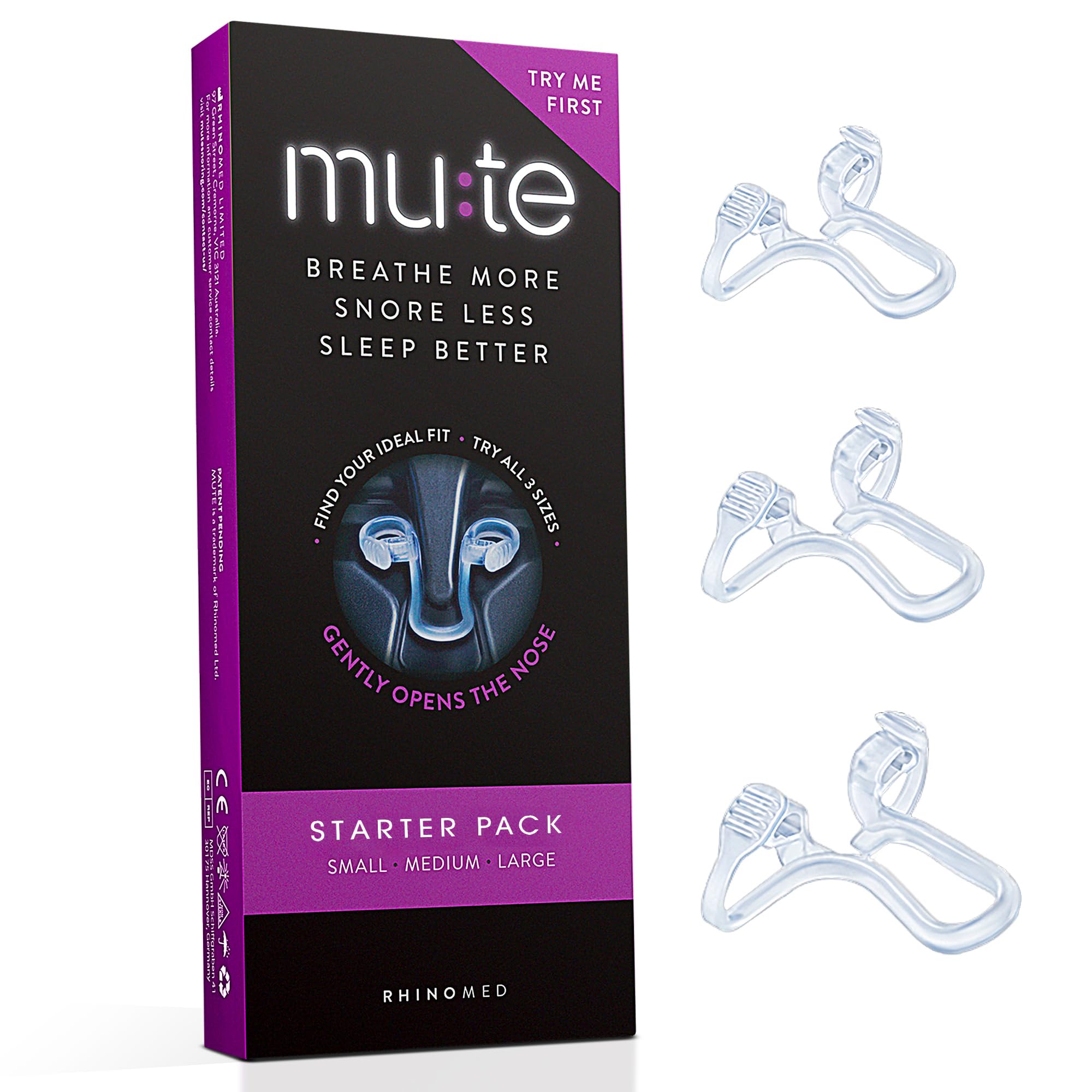 MUTE by Rhinomed Nasal Dilator for Snore Reduction Starter Pack Increases Airflow Anti Snoring Devices Nasal Dilators for Sleepi