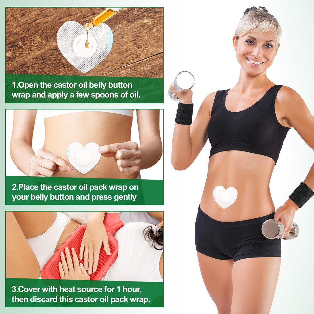 Gosknor 60pcs Castor Oil Wrap for Belly Button, 2.76x2.36 Inch Heart Shape Castor Patches Self-Adhesive & Highly Absorbent Belly