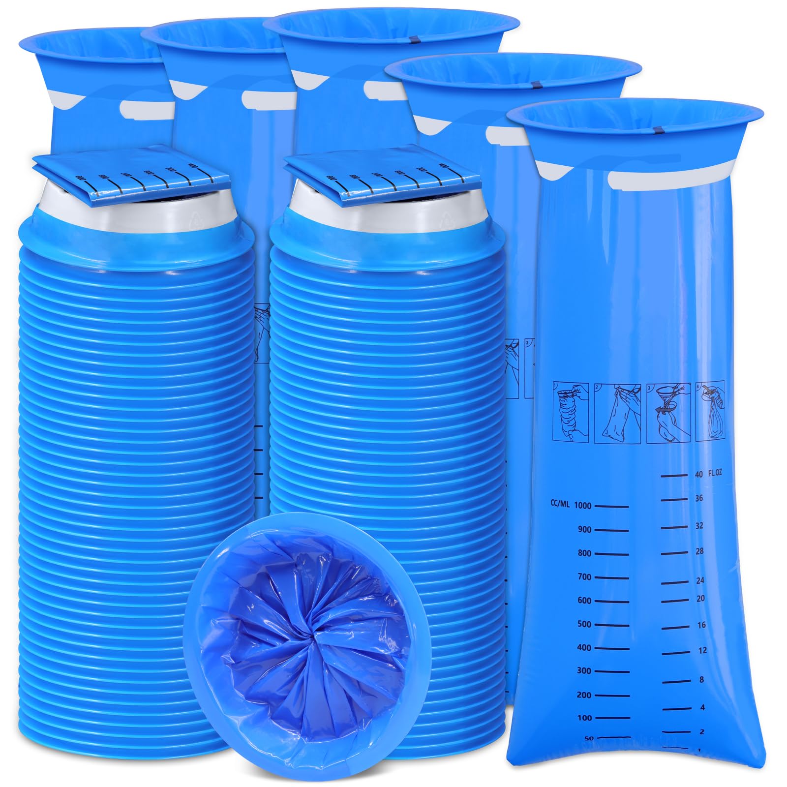 100 Pack Emesis Vomit Bags for Car, 1000 ml Blue Portable Nausea Bag for Pregnant Women, Leak Proof Puke Throw Up Nausea Bags fo