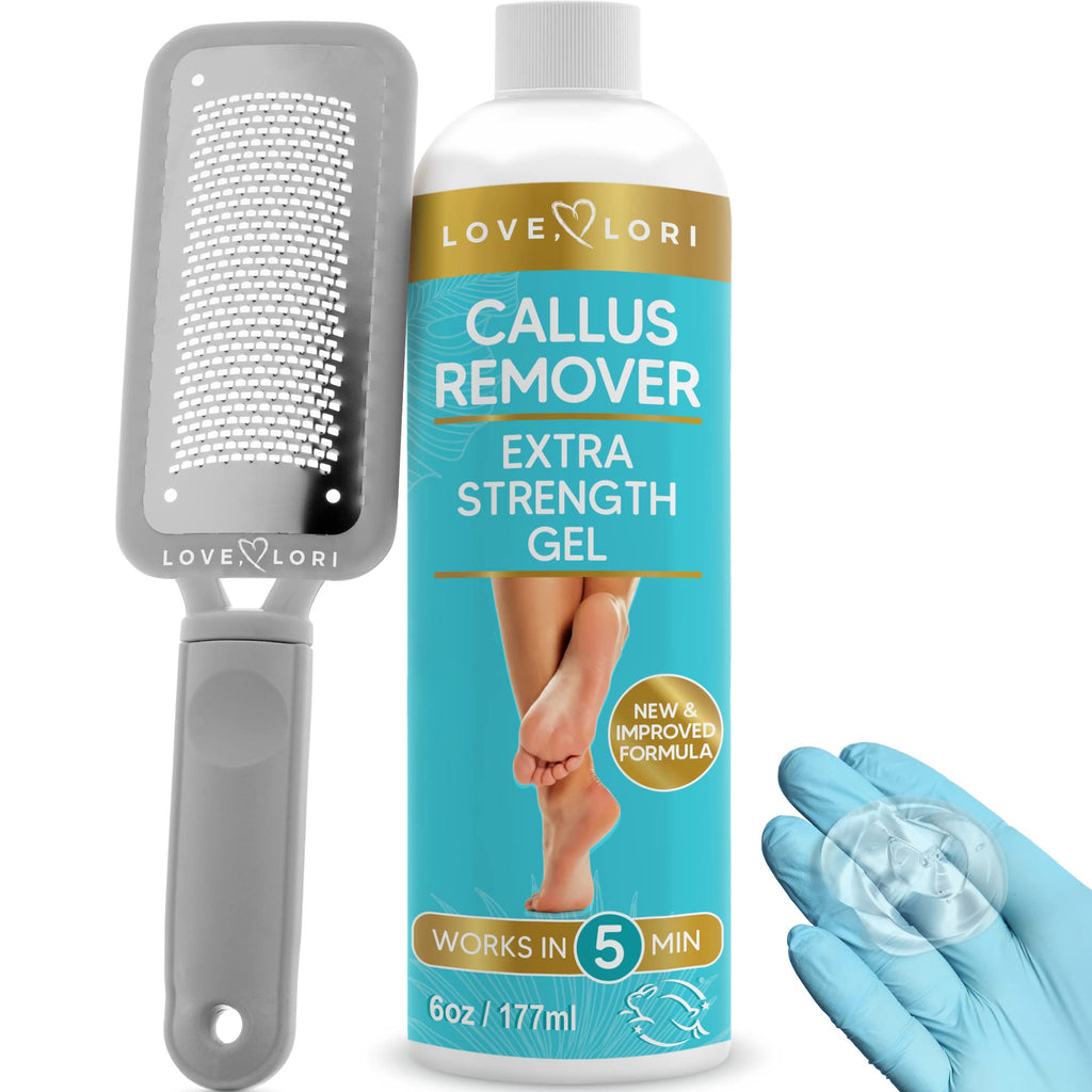 Love Lori callus Remover for Feet - Foot Spa Kit with Extra Strength callus Remover gel, Salon Foot File Rasp and gloves - Profe
