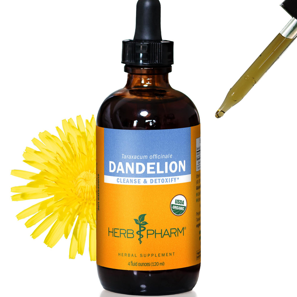 Herb Pharm Certified Organic Dandelion Liquid Extract for Cleansing and Detoxification, Organic Cane Alcohol, 4 Ounce