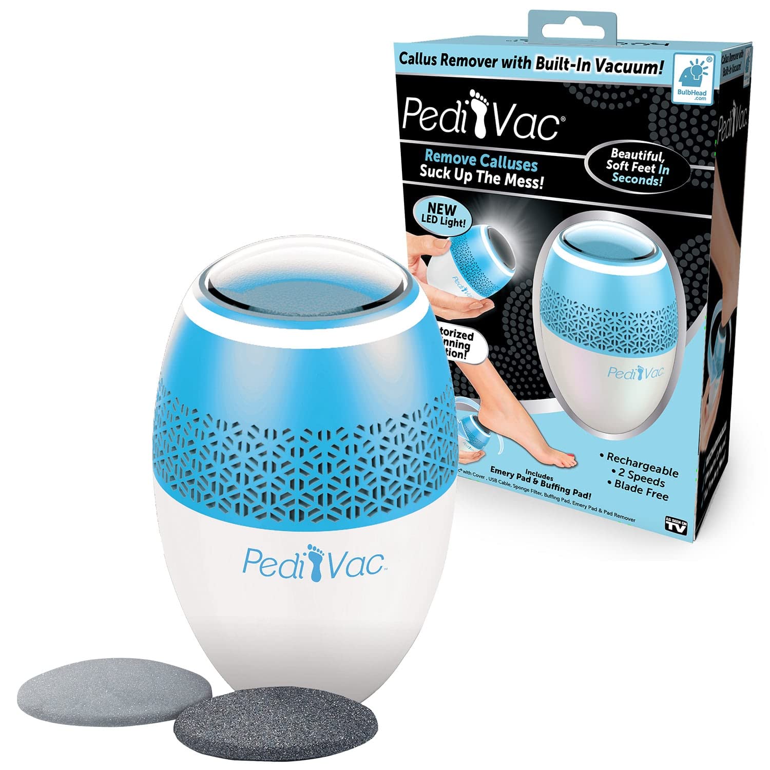 PediVac As Seen On TV Electric Callus Remover + Built-In Vacuum Sucks Up Shavings,Gently Removes Calluses & Dry Skin in Seconds,