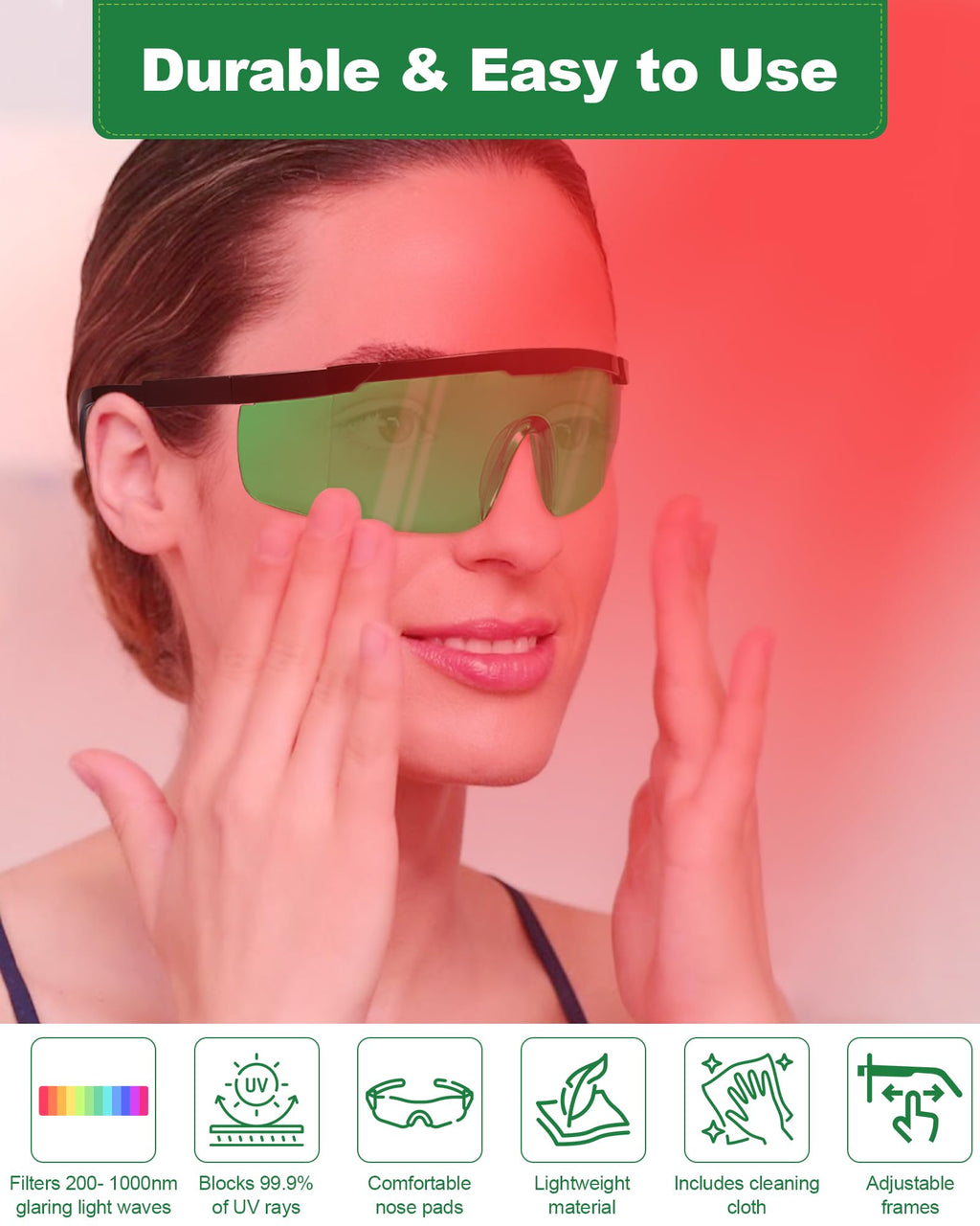Red Light Therapy Glasses Eye Protection Transparent Maintain Visibility Infrared Eye Protection Goggles Full Wrap-Around Design
