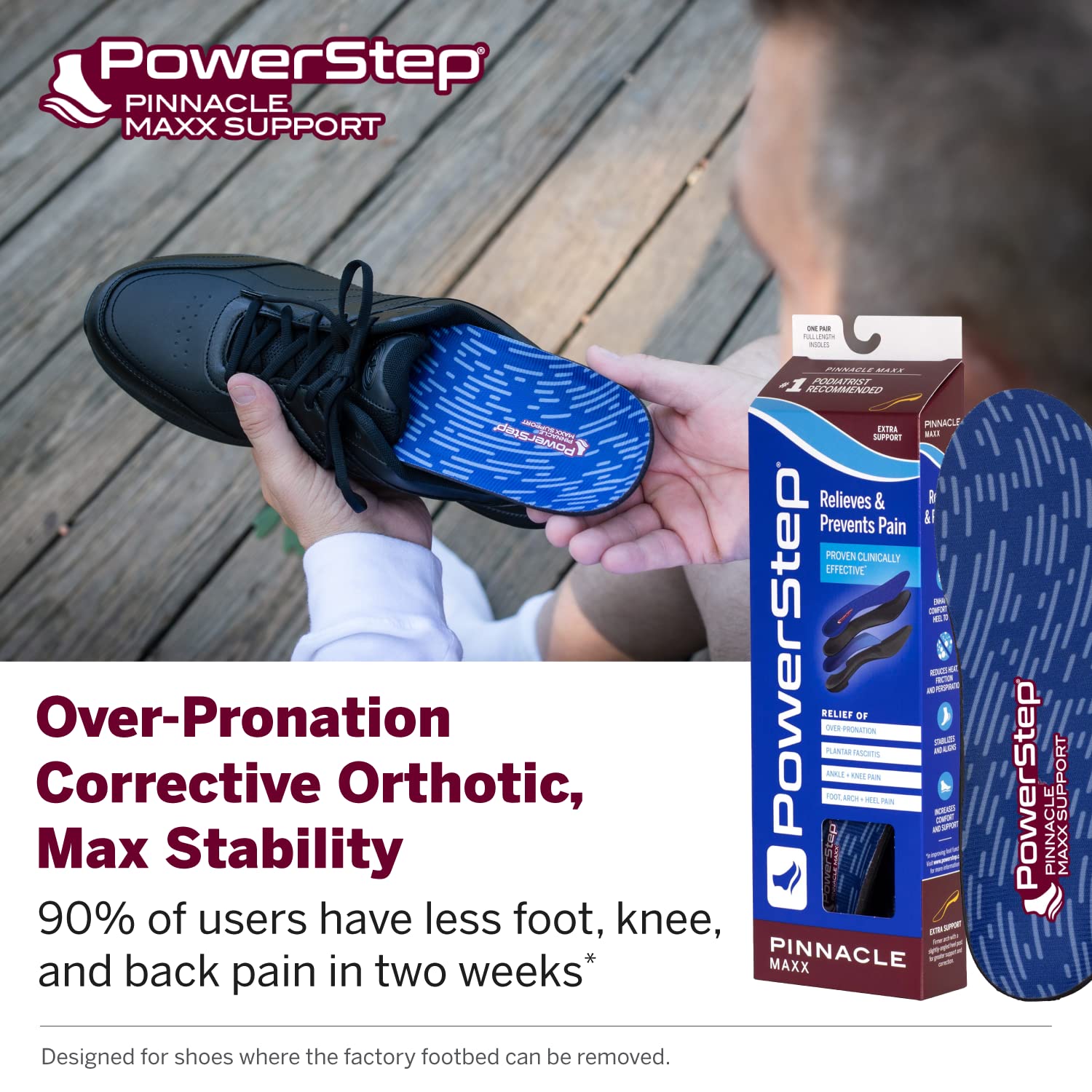 PowerStep Pinnacle Maxx Orthotic Insoles - Orthotics for Overpronation with Maximum Stability & Comfort - Firm + Flexible Angled