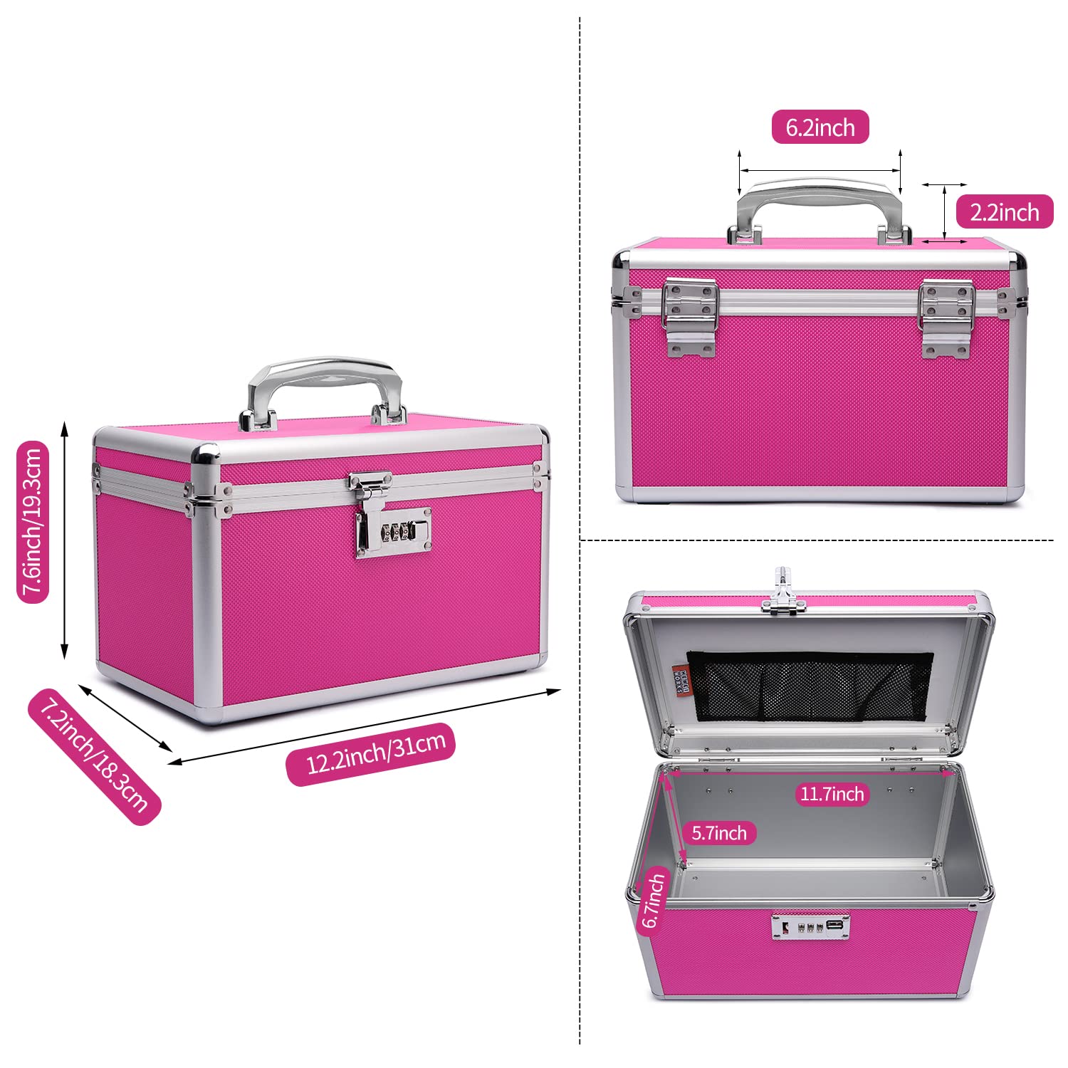 HEWEI WORKS Lockable Medication Box with Portable Storage Case, 12.2x 7.2x 7.6, Childproof Medicine Organizer with Combina