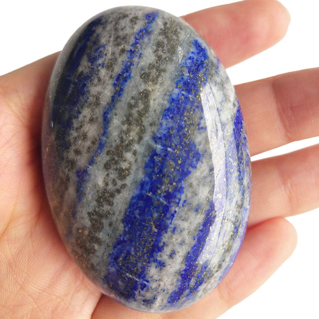 Loveliome Natural Lapis Lazuli Oval Polished Worry Stones, Healing Crystal Indoor Fountain Stones Massage Energy Anxiety Relief 