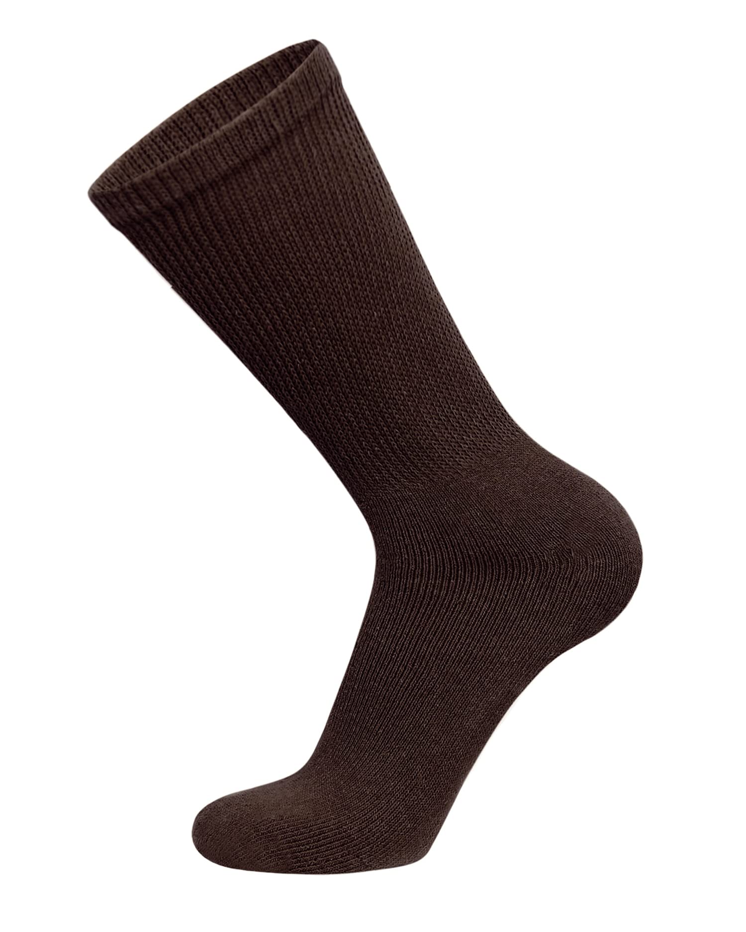 6 Pairs of Cotton Diabetic Non-Binding Neuropathy Crew Socks (Deep Brown, Fits Mens Shoe Size 8.5-10,5/Womens Shoe Size 9-11.5)