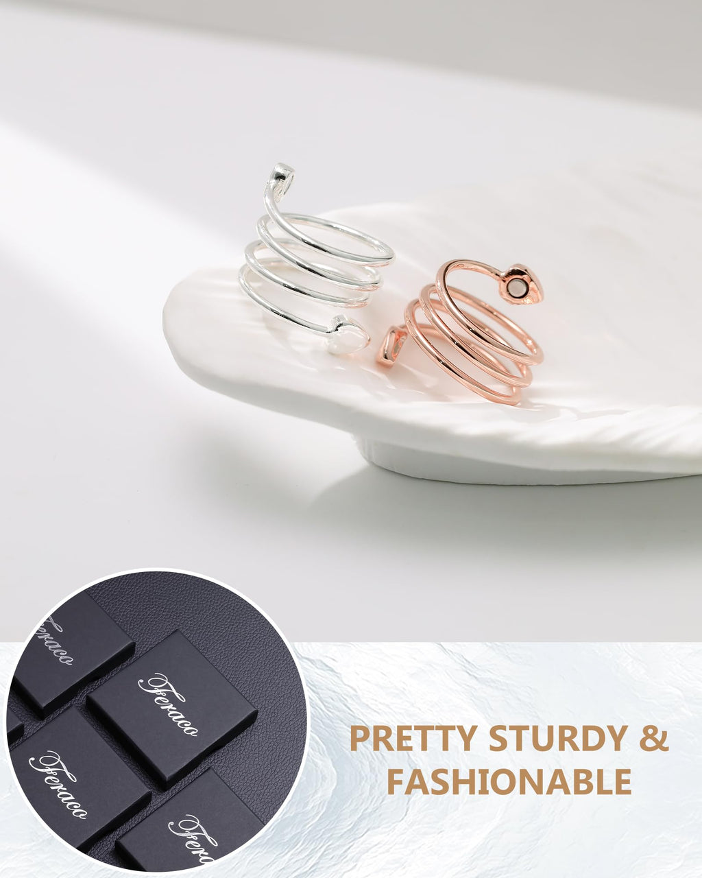 Feraco 2PCS Copper Rings for Women,99.99% Pure Copper Magnetic Thumb Ring with Magnet,Lymphatic Jewelry Gifts for Womens