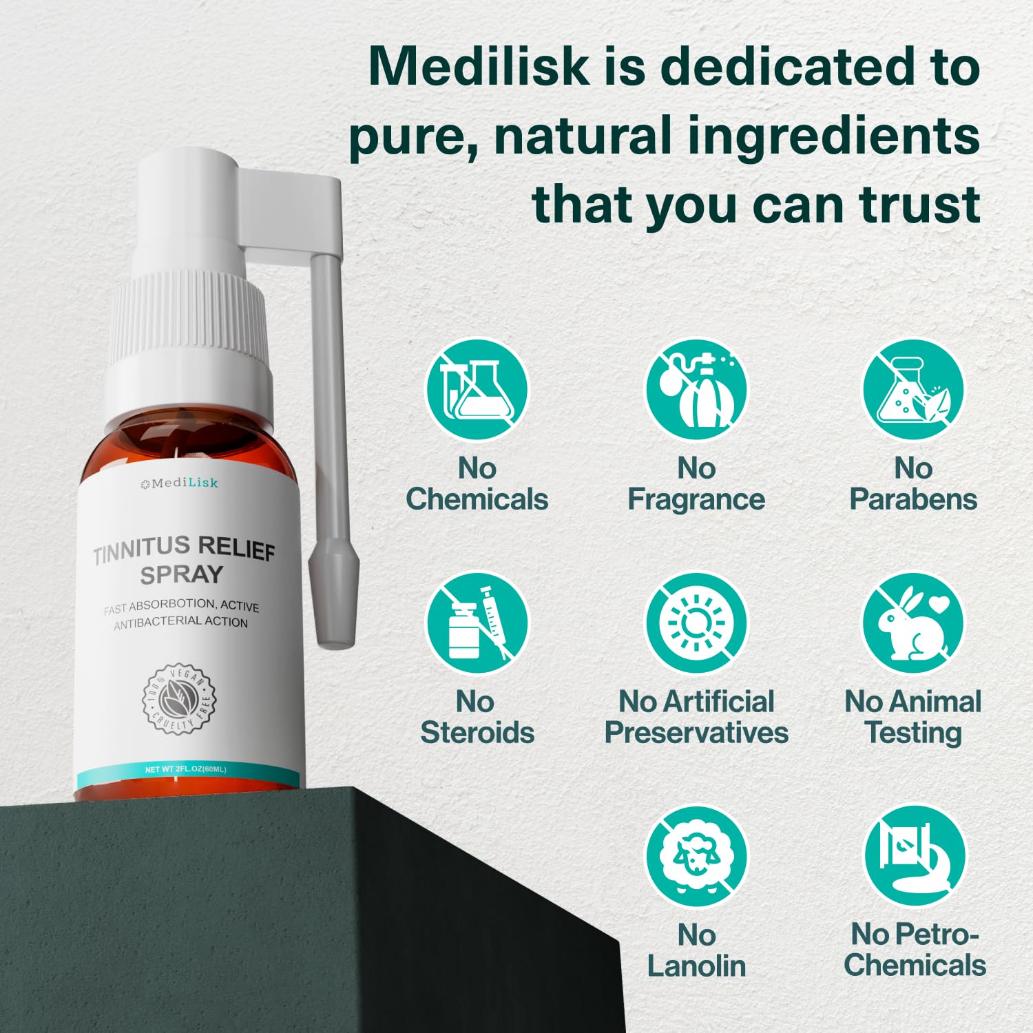 Medilisk Tinnitus Relief Spray - Supports Tinnitus Relief for Ringing Ears - Herbal Ear Care Products - Tinnitus Treatments Prev