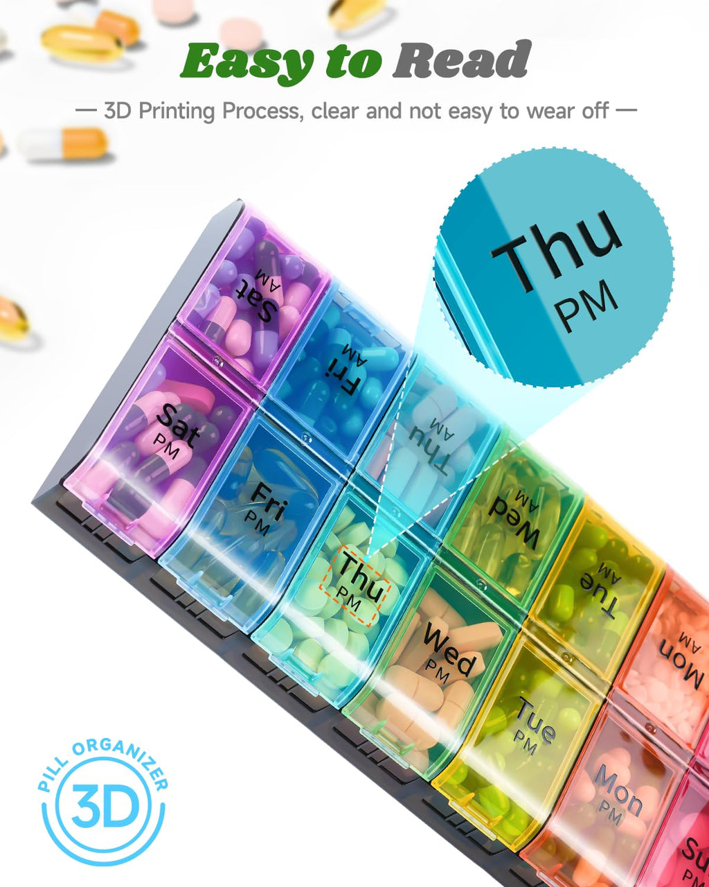 Extra Large Pill Organizer 2 Times a Day, Weekly XL AM PM Pill Case, 7 Day Pill Box Twice a Day, Oversized Daily Medicine Pill O