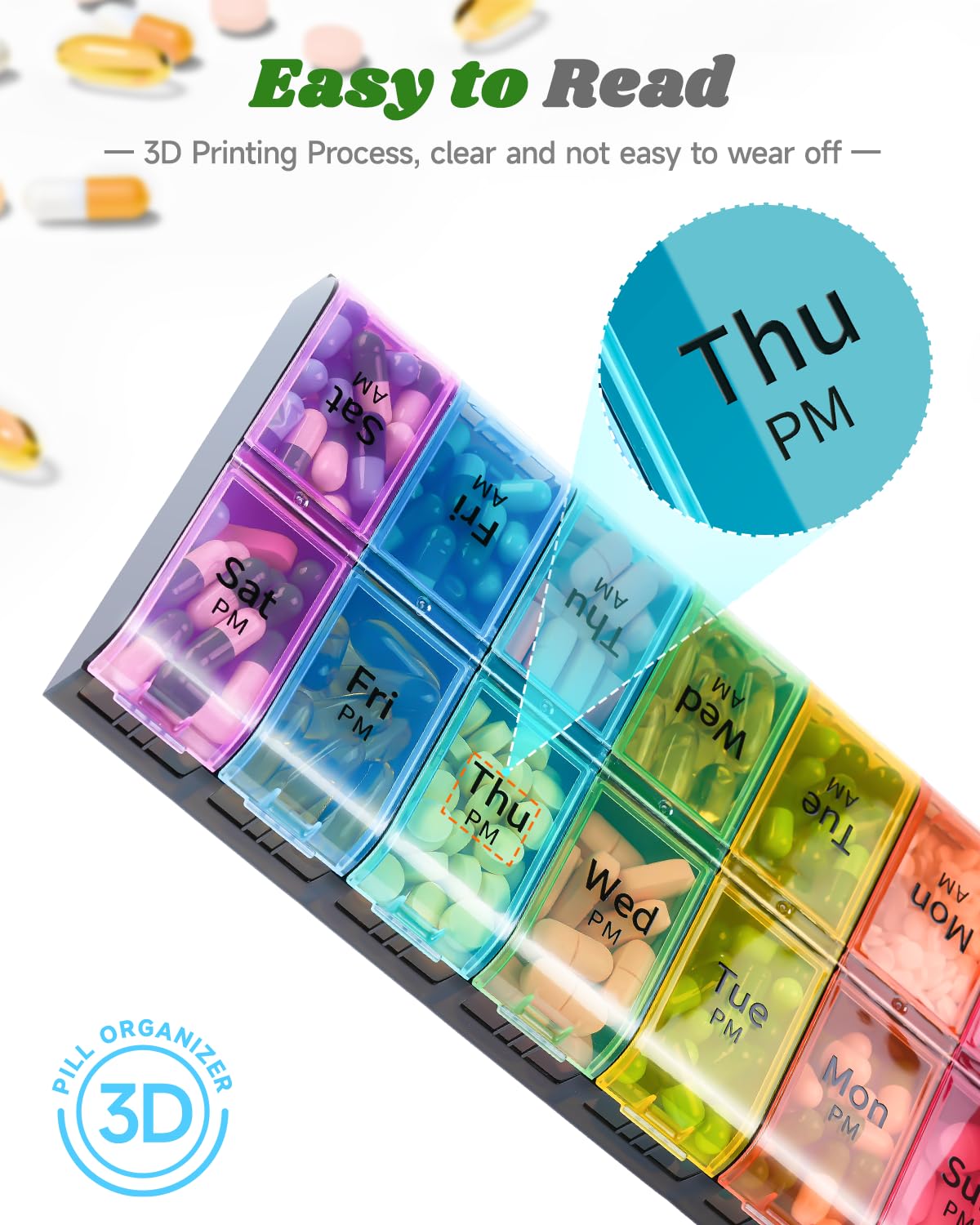 Extra Large Pill Organizer 2 Times a Day, Weekly XL AM PM Pill Case, 7 Day Pill Box Twice a Day, Oversized Daily Medicine Pill O