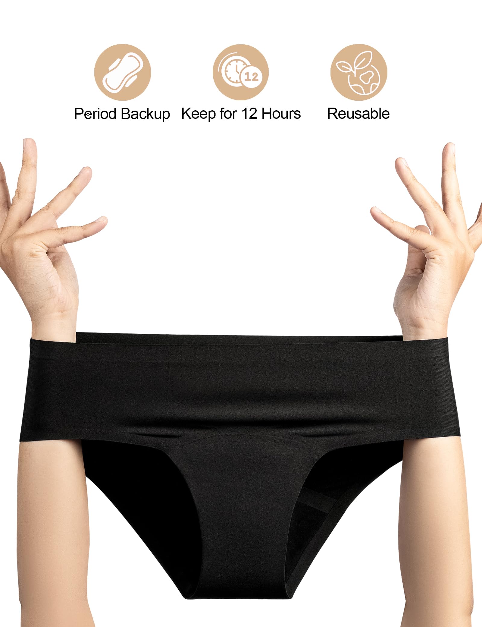 EcoPeriod Period Underwear for Women Heavy Flow Seamless LeakProof Menstrual Underwear No Show Period Panties(3 Pack, Black,S/M)