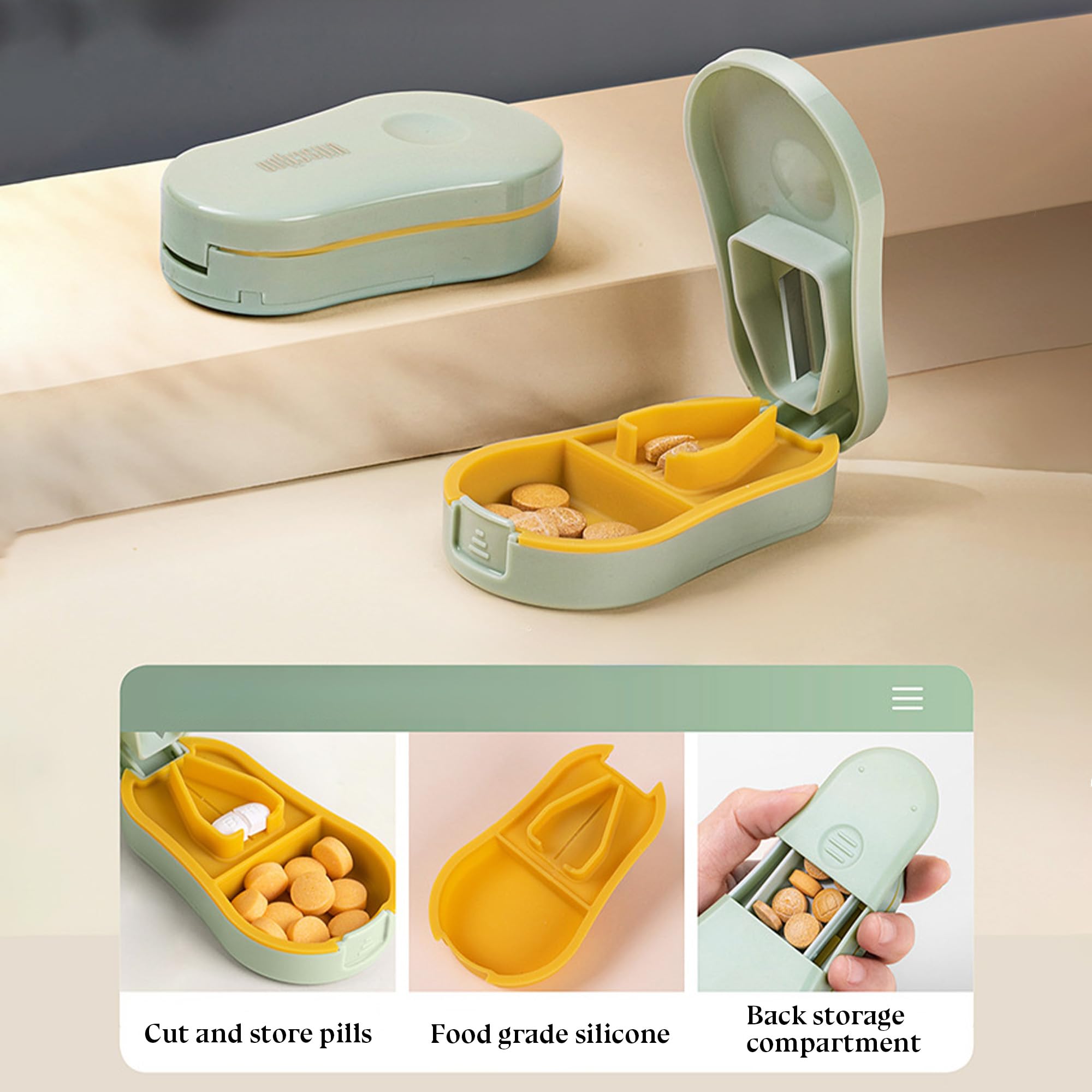 HyJeryty Light Green Precision Pill Cutter with Centering Guide - Safety Shield for Tiny & Small Pills, Vitamins, Tablets | Port