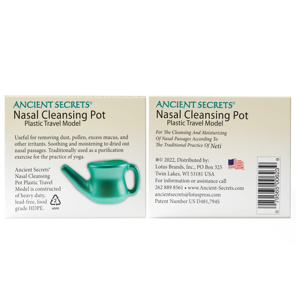 Ancient Secrets Neti Pot Sinus Rinse - Nasal Cleansing Pot, Plastic Travel Model, Nasal Irrigation, BPA-Free Neti Pot  + 6 Pre-M