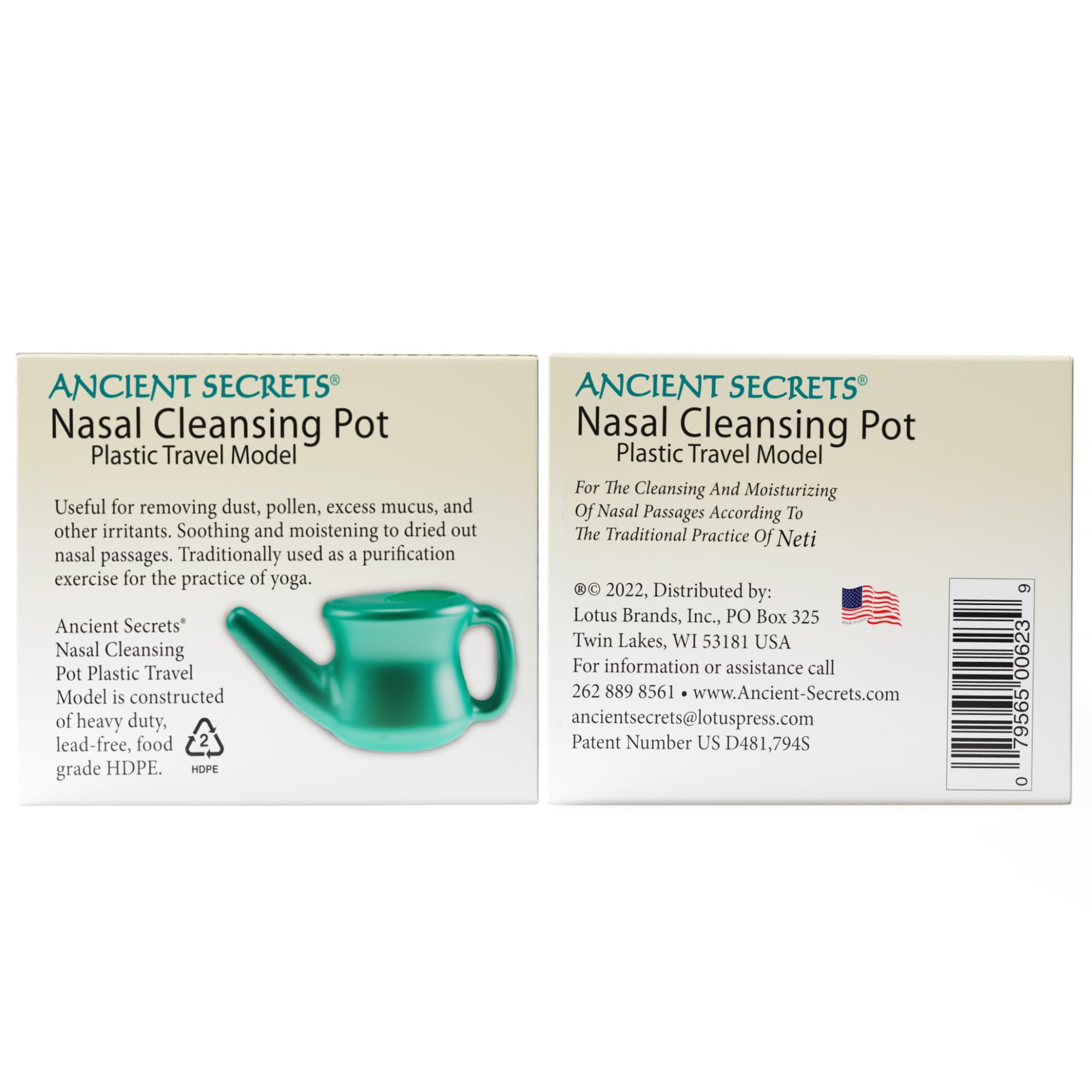 Ancient Secrets Neti Pot Sinus Rinse - Nasal Cleansing Pot, Plastic Travel Model, Nasal Irrigation, BPA-Free Neti Pot  + 6 Pre-M