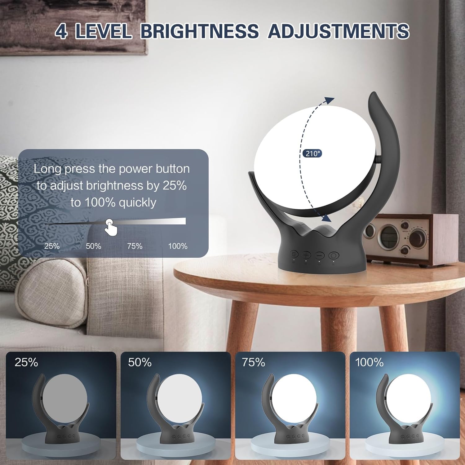 Voraiya Light Therapy Lamp, UV-Free 10000 Lux Therapy Light, Rotatable Happy Sunlight Lamp with 5 Brightness & 3 Color Temperatu