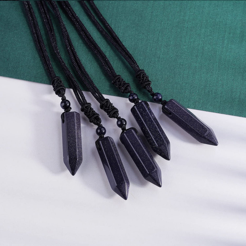 TIKCAUZ Hexagonal Crystal Necklace Blue Sandstone Point Pendant with Adjustable Rope Reiki Healing Stone Gemstone Necklace Handm