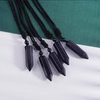 TIKCAUZ Hexagonal Crystal Necklace Blue Sandstone Point Pendant with Adjustable Rope Reiki Healing Stone Gemstone Necklace Handm