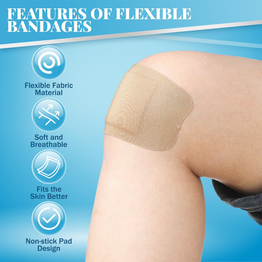 Geiserailie 20 Pcs Extra Large Flexible Adhesive Bandages 6x3 Fabric Bandages with Non-Stick Pad Latex Free Painless Removal for