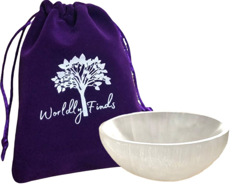 Worldly Finds Selenite Crystal Smudge Bowl, Polished Thickly Hand-Carved, Moroccan Crystal Holder to Charge, Cleanse Crystals, C