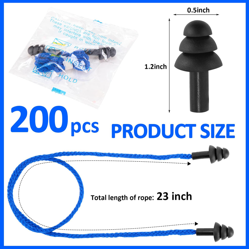 Xuhal 200 Pair Corded Ear Plugs Reusable Silicone Earplugs Individually Wrapped Hearing Protection Sleep Noise Cancelling for Wo