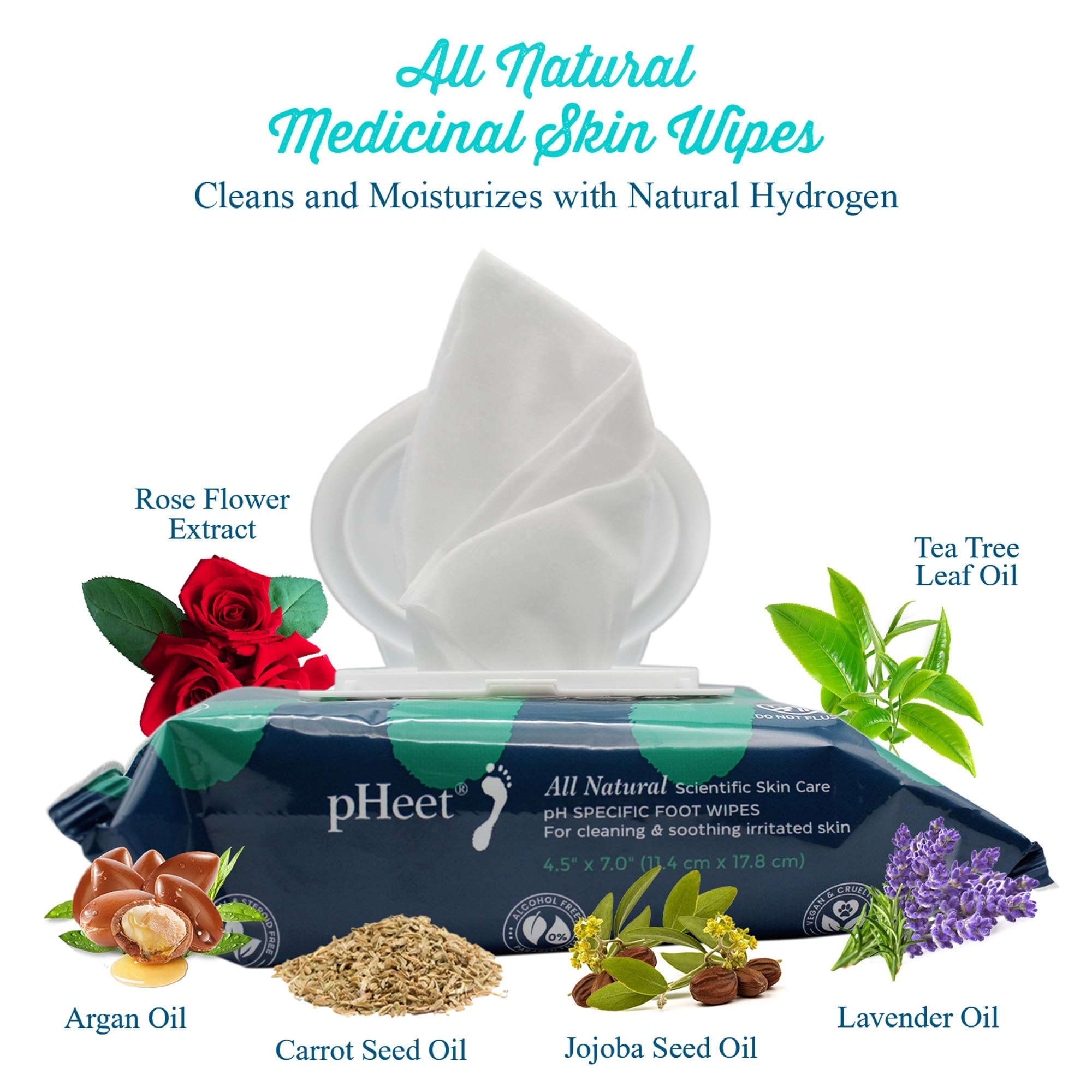 pHeet Foot Wipes All-Natural Antifungal & Antibacterial Formula, Cleanses, Moisturizes, Prevents & Kills Athletes Foot, Toenail