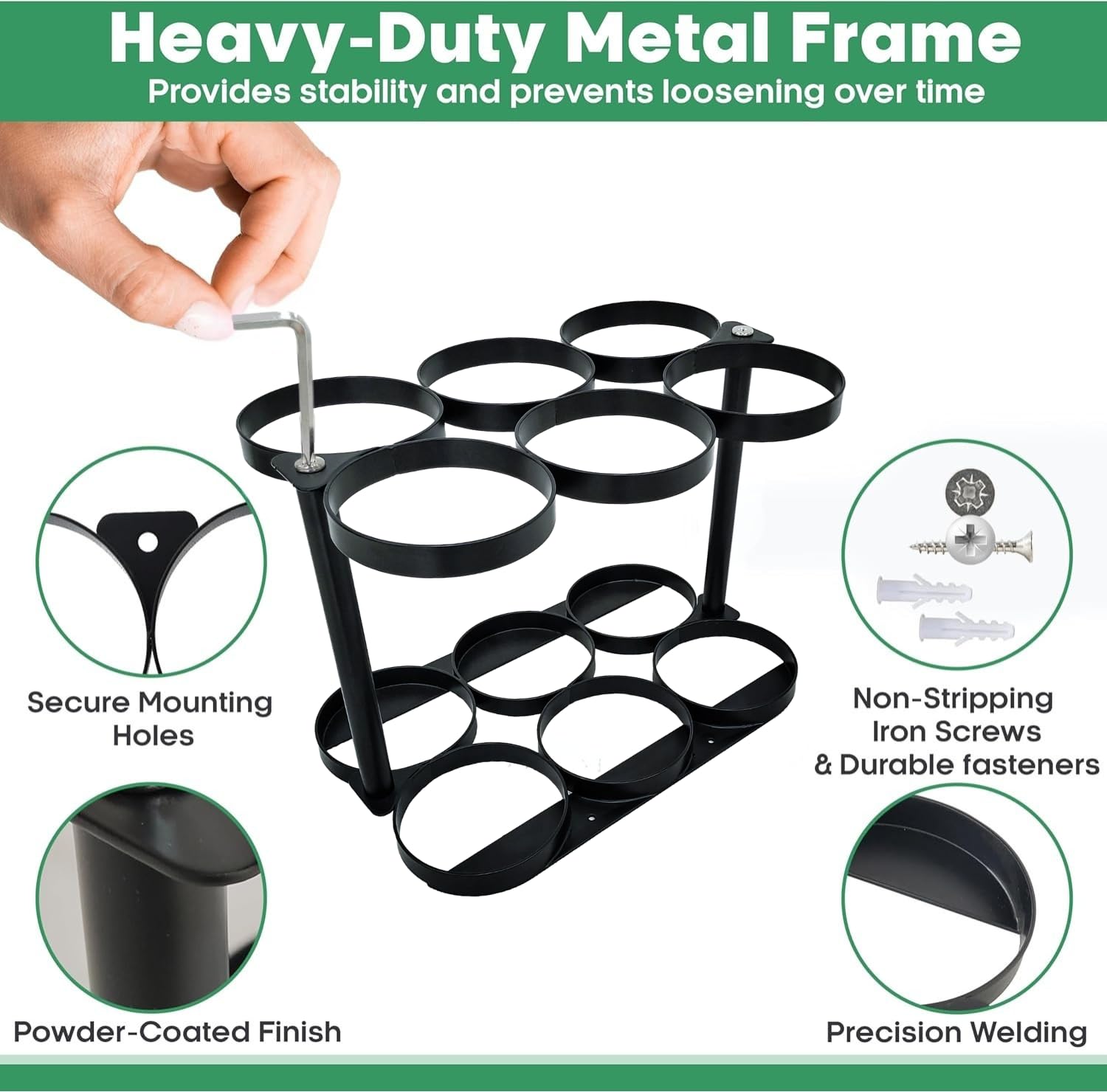 KOKAND Detachable Oxygen Tank Holder (6) for E, D, M9/C Size Cylinders - Heavy Duty Metal Storage Rack - Portable Oxygen Tank Ca