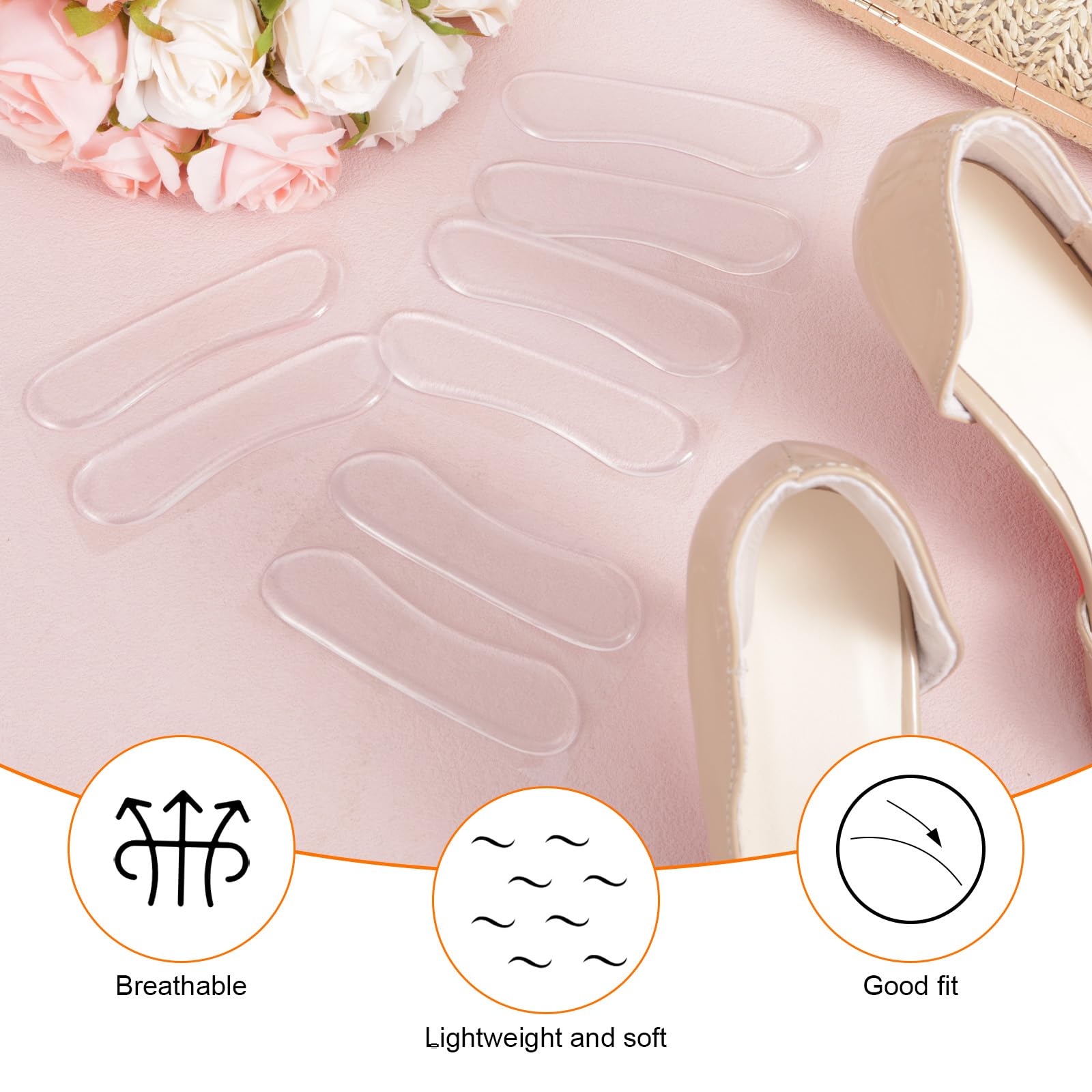 6 Pairs Sandal Strap Cushion Strips, Transparent Self-Adhesive Heel Liners Anti-Slip Heel Strap Cushion Pads for Shoes Too Big S