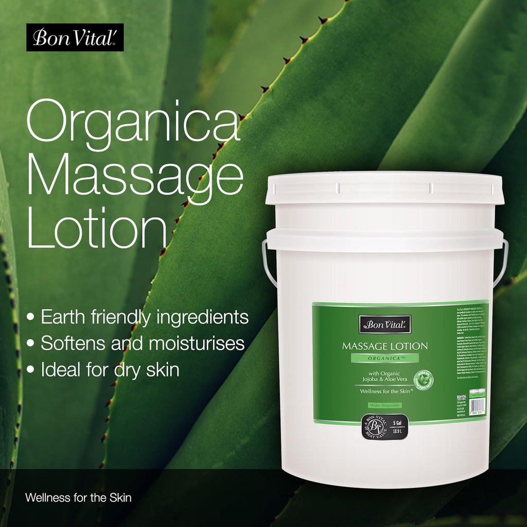 Bon Vital Organica Massage Lotion with Certified Organic Ingredients for an Earth-Friendly Massage, Natural Moisturizer Lotion