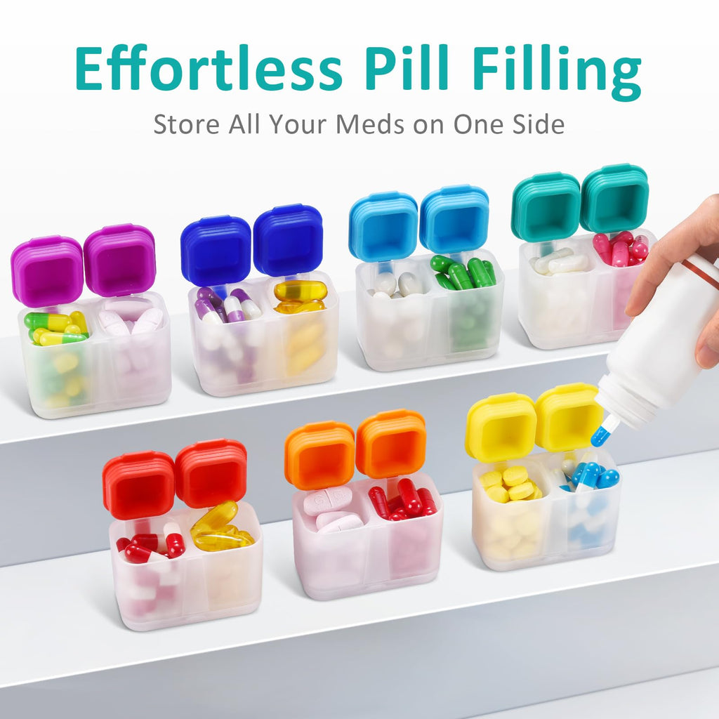 Fullicon Moisture-Proof Pill Organizer 2 Times a Day, Weekly Pill Boxes & Organiser with Silicone Lids, Large Capacity AM PM Pil