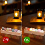 HYAMVOR Healing Crystal Night Light,7 Chakra Natural Bedside Lamp with Wooden LED Light Base,Healing Stones Positive Energy Nigh