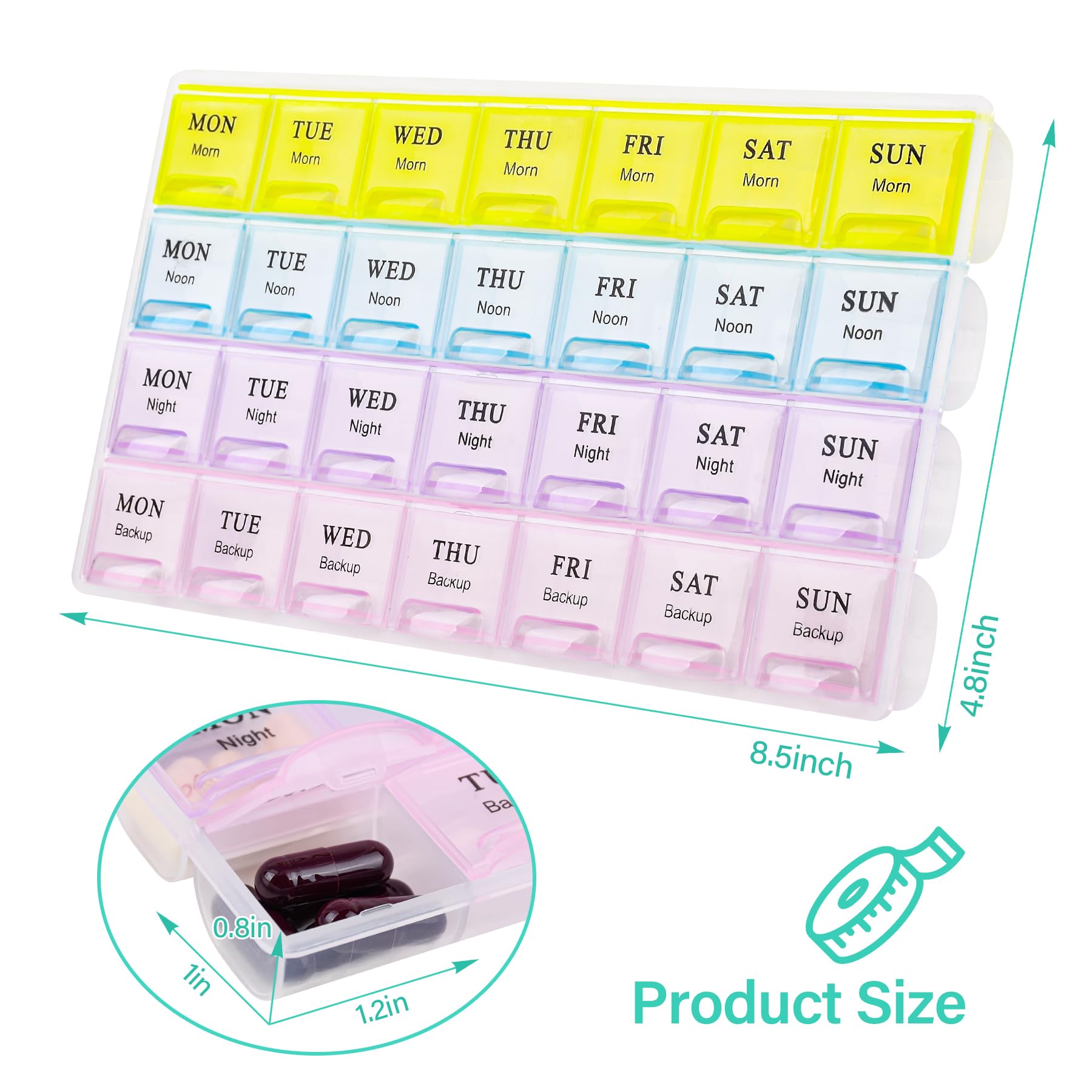 Large Weekly Pill Organizer 4 Times A Day, Medicine Cases,Moisture-Proof 7 Day Pill Box, Travel Pill Cases Portable for Pills Vi