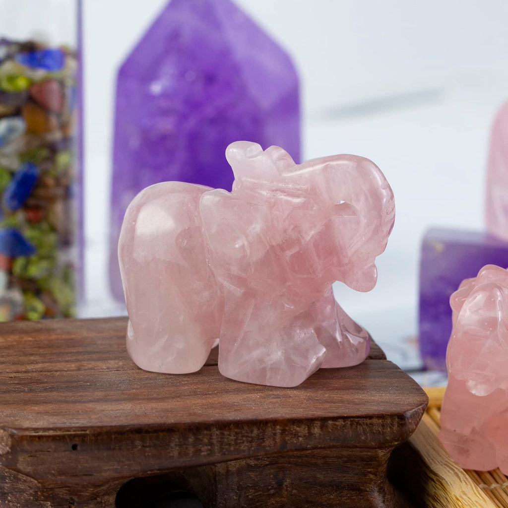 Ouubuuy Rose Quartz Crystal Elephant Pocket Guardian Figurine Elephant Statue 1.5 inch for Healing Reiki Spiritual Gift Cute Med