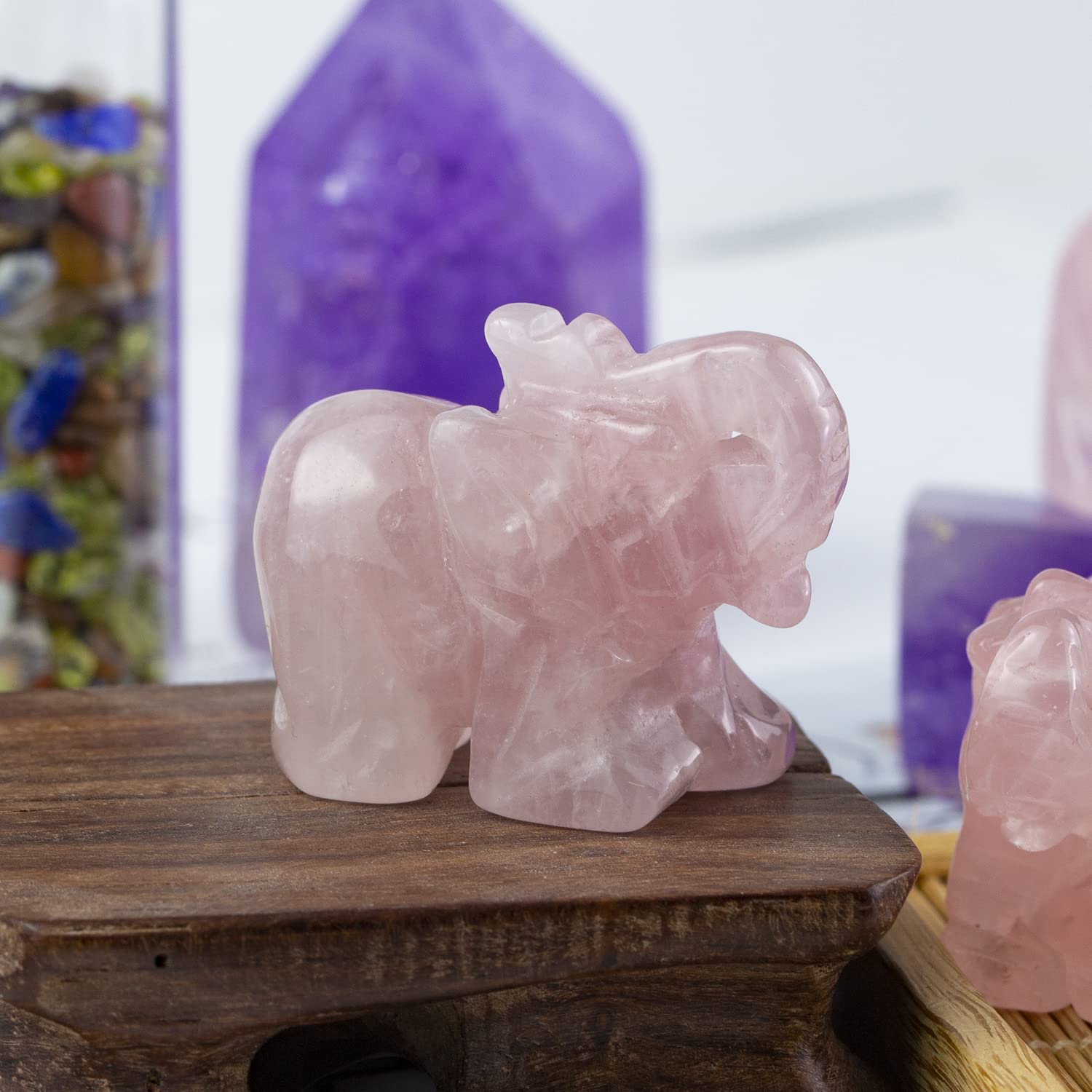 Ouubuuy Rose Quartz Crystal Elephant Pocket Guardian Figurine Elephant Statue 1.5 inch for Healing Reiki Spiritual Gift Cute Med