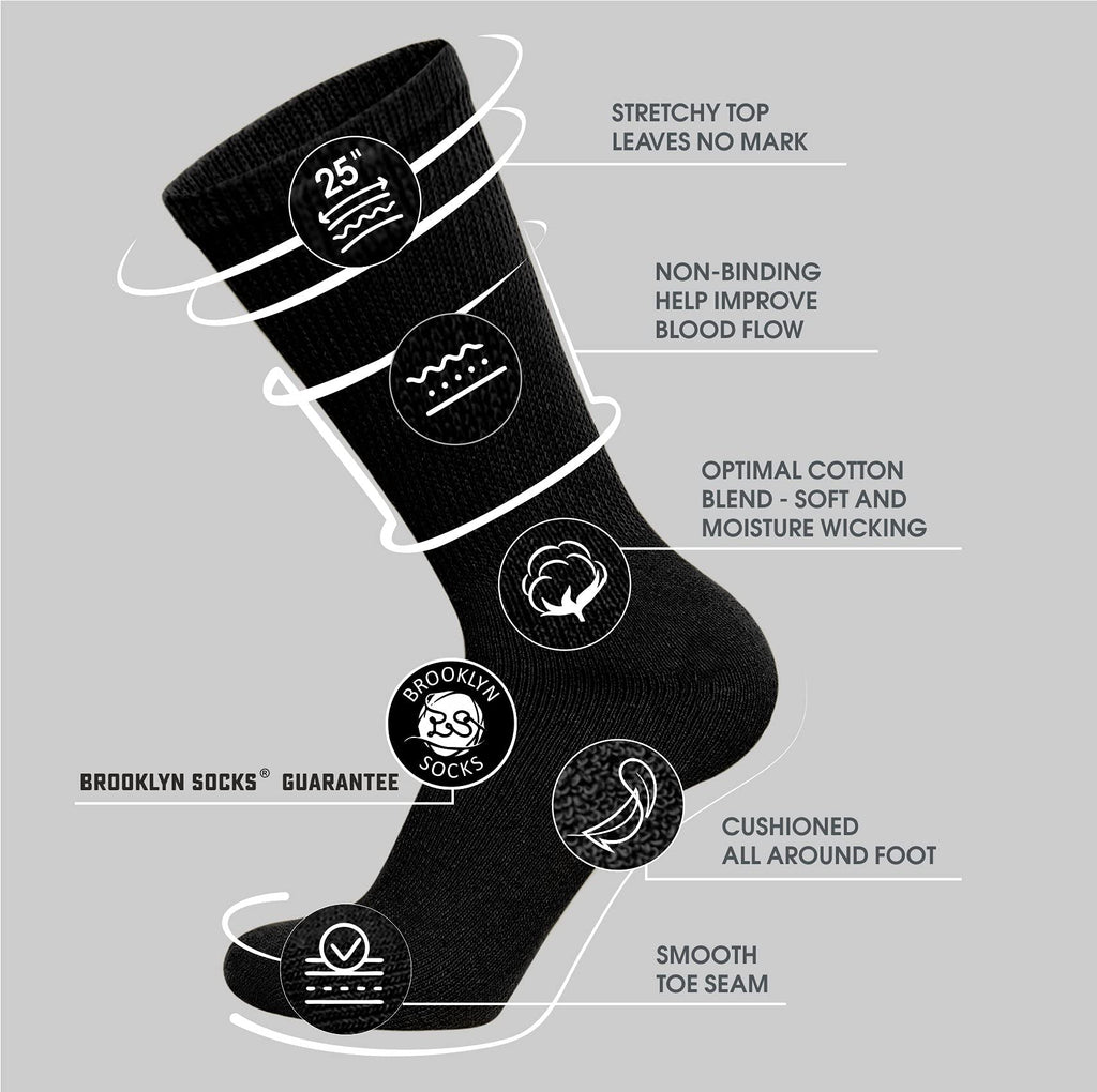 12 Pairs of Cotton Diabetic Neuropathy Crew Socks (13-16, Fits Men's Shoe Size 12-14.5, Black)