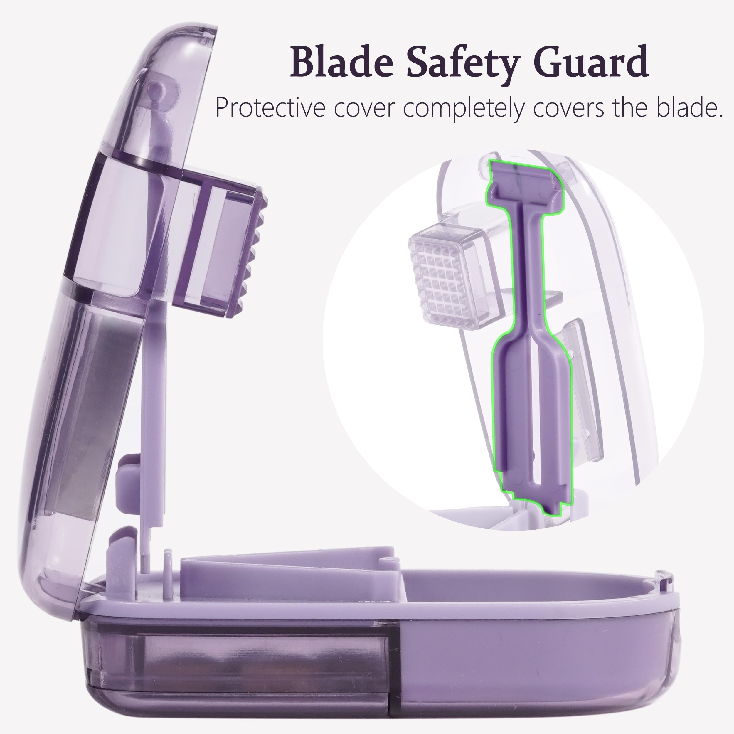 ColeMela Pill Cutter Splitter for Small and Tiny Pills, or Large Pills. V-Shaped Design for Multiple Sizes. Safety Blade Guard.
