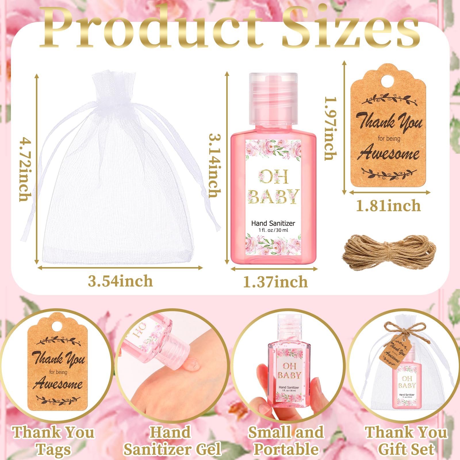 Frienda 24 Sets Baby Shower Hand Sanitizer Gift Set Travel Size Hand Sanitizers Gift Bulk Mini Sanitizer for Wedding Thank You G