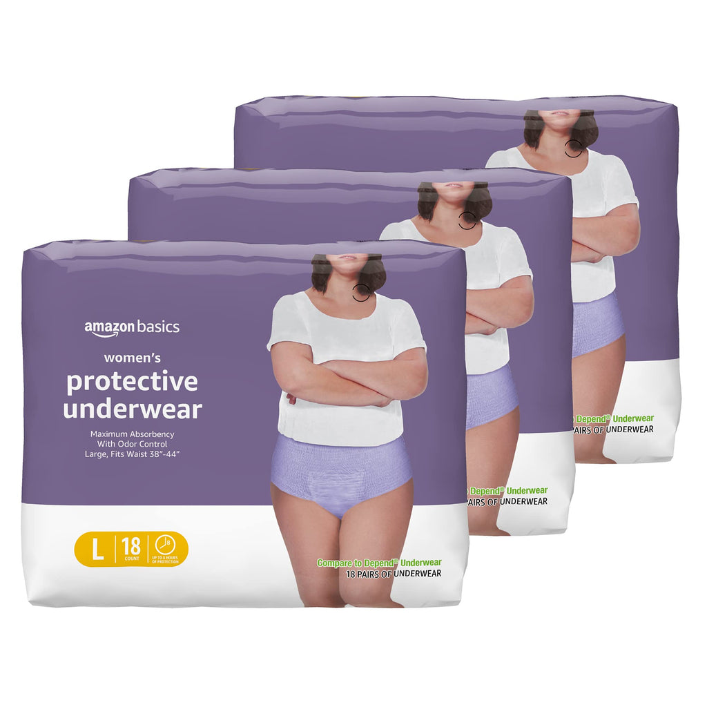 Amazon Basics Incontinence Underwear for Women, Protective, Disposable, Postpartum, Maximum Absorbency, Large, Lavender, 54 Coun