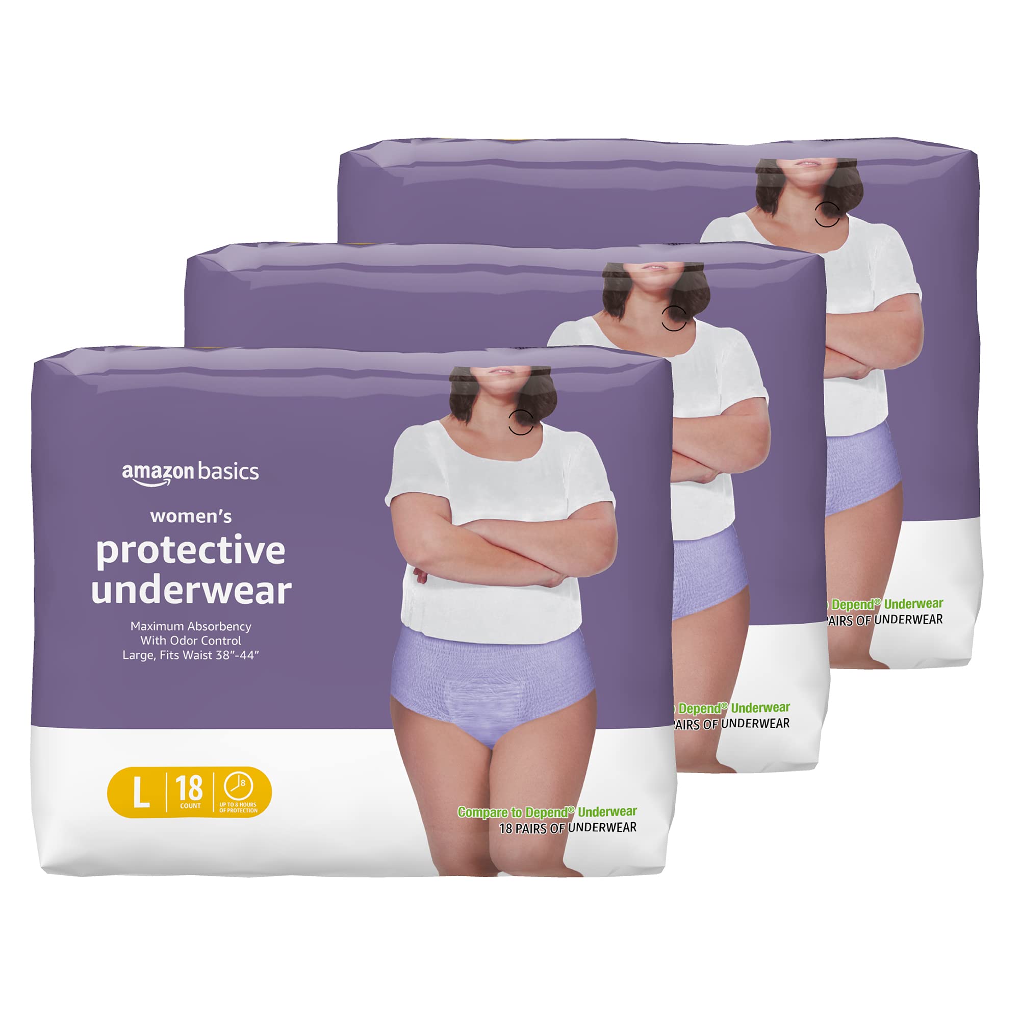 Amazon Basics Incontinence Underwear for Women, Protective, Disposable, Postpartum, Maximum Absorbency, Large, Lavender, 54 Coun