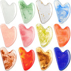 Sherr 12 Pcs Gua Sha Facial Tools Resin Heart Shaped Massage Guasha Tool for Face Guasha Board for Face Body Skin Massage Spa Ac