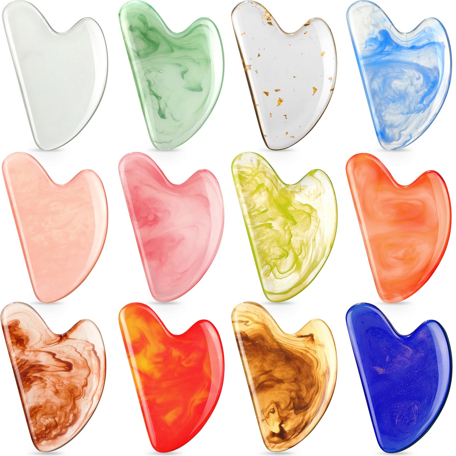 Sherr 12 Pcs Gua Sha Facial Tools Resin Heart Shaped Massage Guasha Tool for Face Guasha Board for Face Body Skin Massage Spa Ac