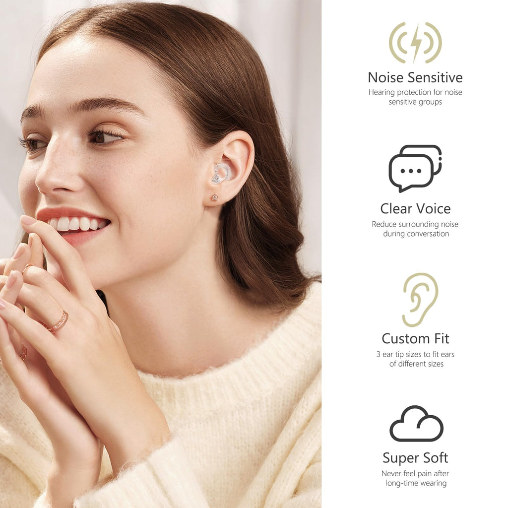 Yawsoy Reusable Ear Plugs, Low-/Mid-Level Noise Reduction Earplugs with Clear Speech for Conversation, Work, Social Gatherings &